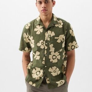 Gap Linen Cotton Floral Green Men's Shirt - New